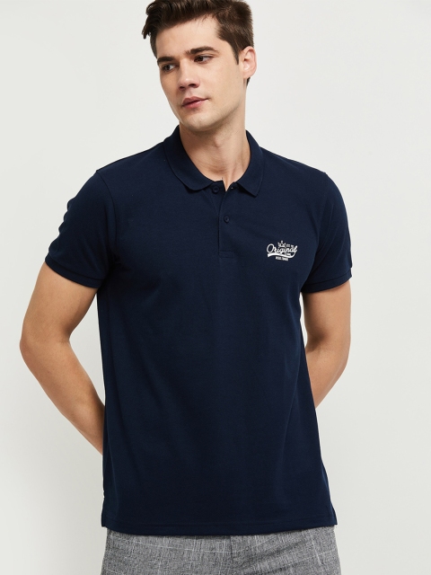 

max Men Blue & White Printed Polo Collar T-shirt