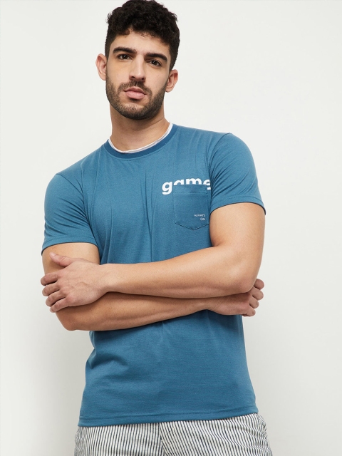 

max Men Blue Typography T-shirt
