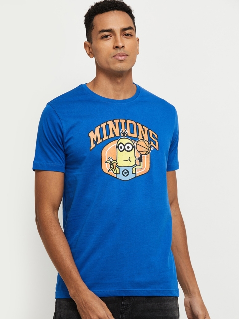 

max Men Blue Yellow Minions Printed Pure Cotton T-shirt