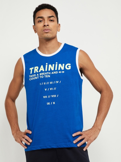 

max Men Blue Yellow Typography Printed Pure Cotton T-shirt