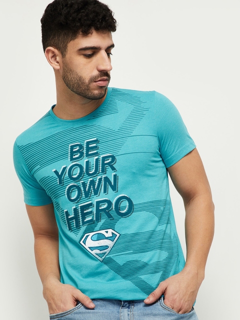 max Men Blue Typography Printed T-shirt