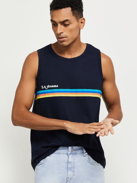 

max Men Blue Typography T-shirt