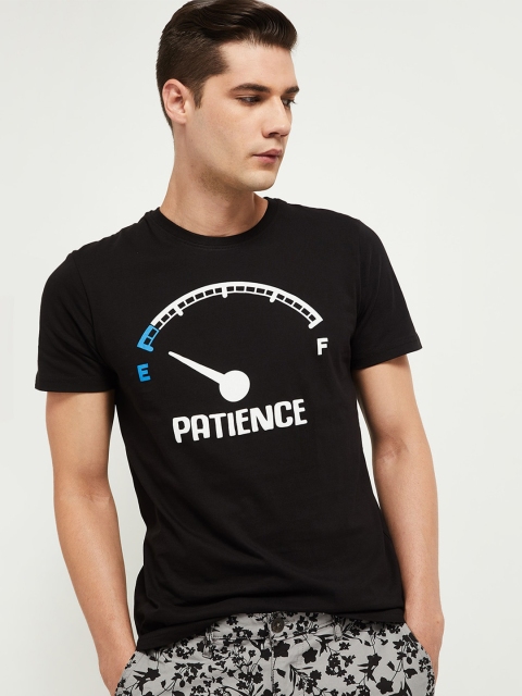 max Men Black White Typography Printed Pure Cotton T-shirt