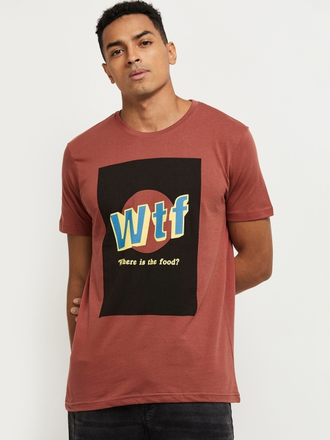 

max Men Red Black Typography Printed Pure Cotton T-shirt
