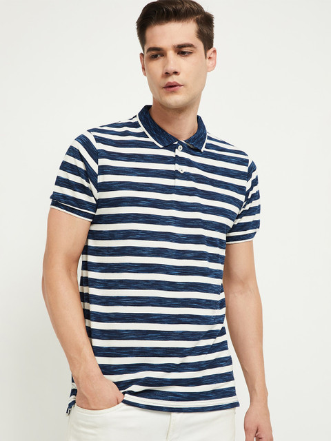

max Men Off White Striped Polo Collar T-shirt