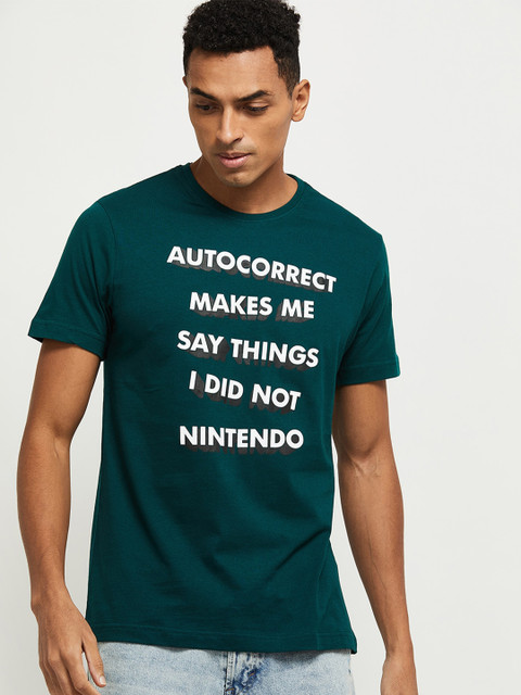 

max Men Green Typography Printed T-shirt