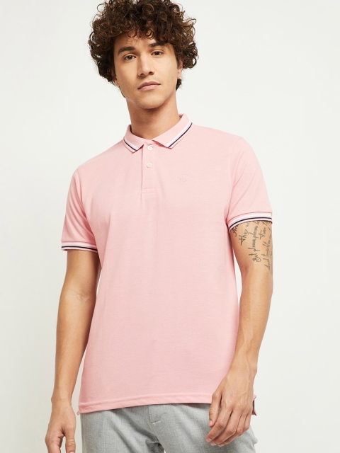 

max Men Pink & Grey Polo Collar T-shirt