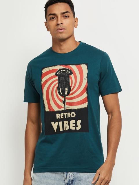 

max Men Green Red Typography Printed Pure Cotton T-shirt