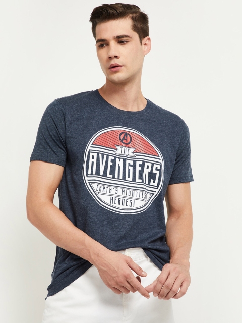 

max Men Blue and White Typography Printed T-shirt