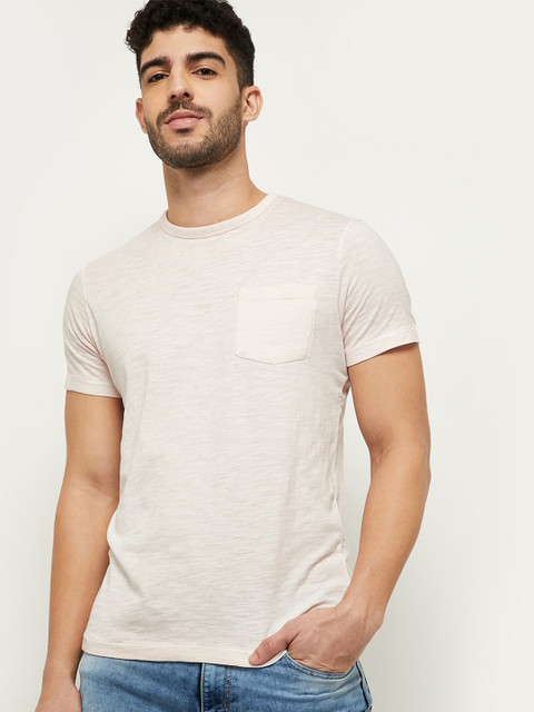 

max Men Pink Striped T-shirt