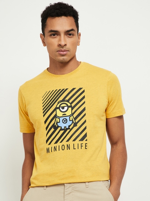 

max Men Yellow and Black Graphic Printed T-shirt