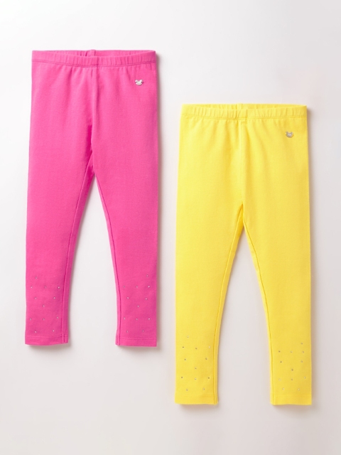 

Ed-a-Mamma Girls Pack Of 2 Solid Ankle-Length Leggings, Fuchsia