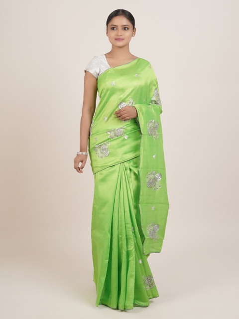 

Pothys Green & Grey Ethnic Motifs Embroidered Saree