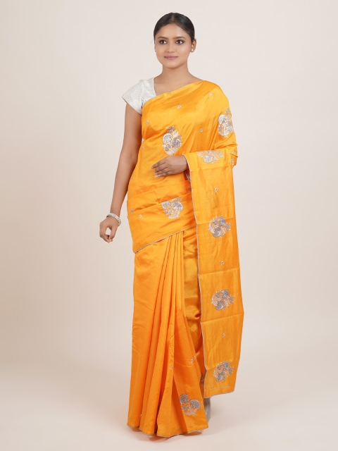 

Pothys Orange & Silver-Toned Floral Saree