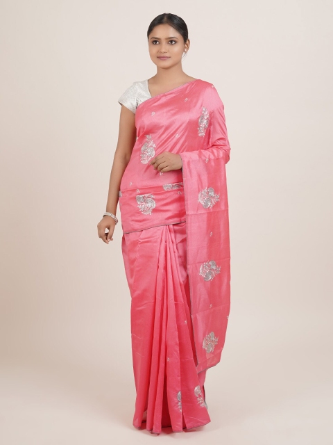 

Pothys Pink & Silver-Toned Embroidered Saree