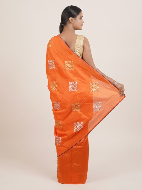 

Pothys Orange & Gold-Toned Ethnic Motifs Embroidered Saree