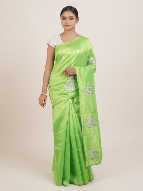 

Pothys Green & Grey Ethnic Motifs Embroidered Saree