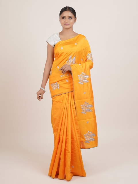

Pothys Orange & Silver-Toned Floral Saree
