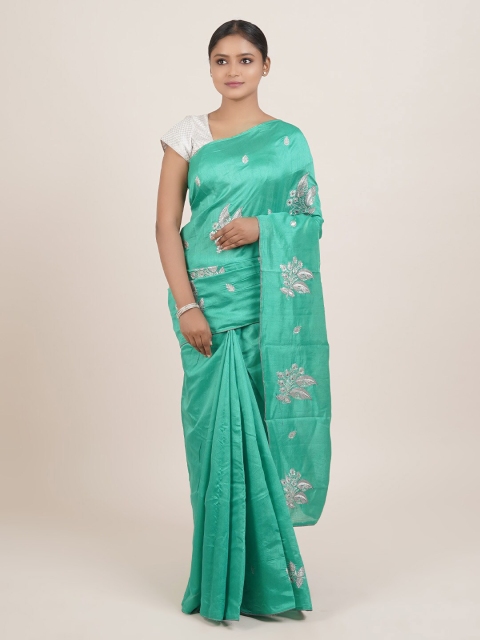

Pothys Green & Grey Embroidered Floral Saree