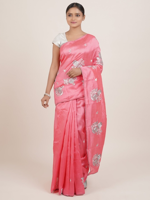 

Pothys Pink & Silver-Coloured Ethnic Motifs Embroidered Saree