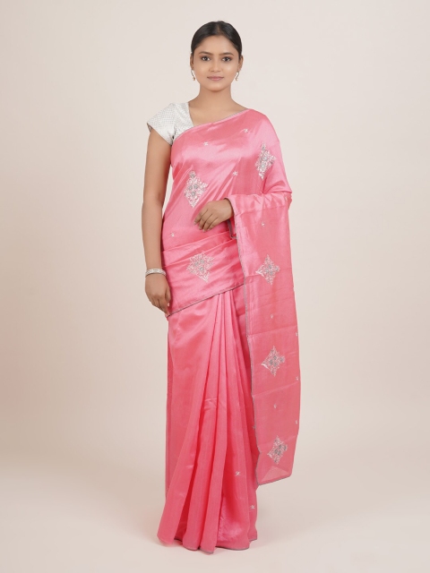 

Pothys Pink & Silver-Toned Ethnic Motifs Saree