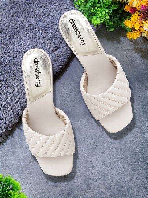 

DressBerry Women Off-White Quilted Block Heels