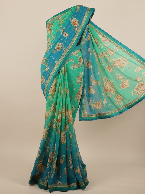 

Pothys Green & Blue Floral Printed Saree