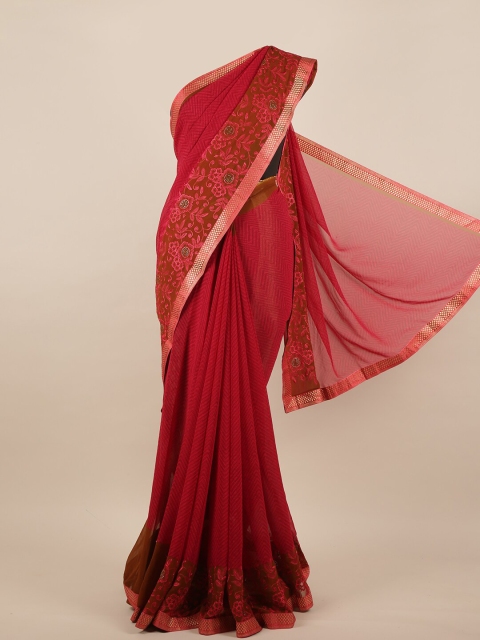 

Pothys Red & Brown Chevron Printed Saree