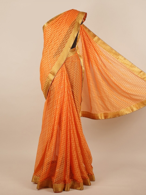 

Pothys Orange & Gold-Toned Printed Saree