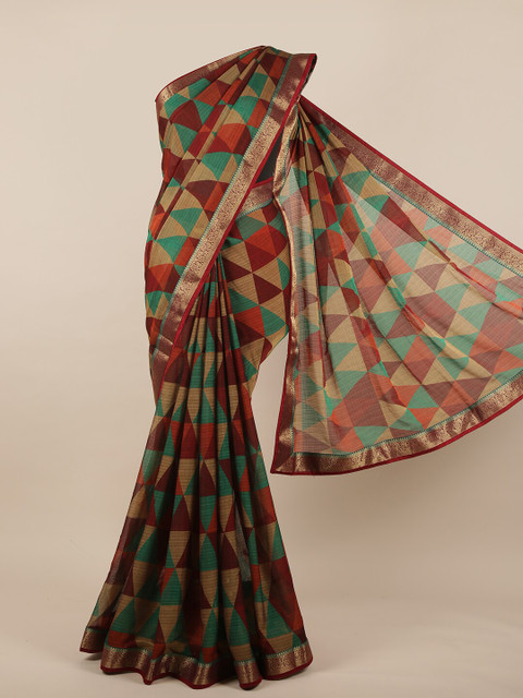 

Pothys Green & Brown Zari Poly Georgette Saree