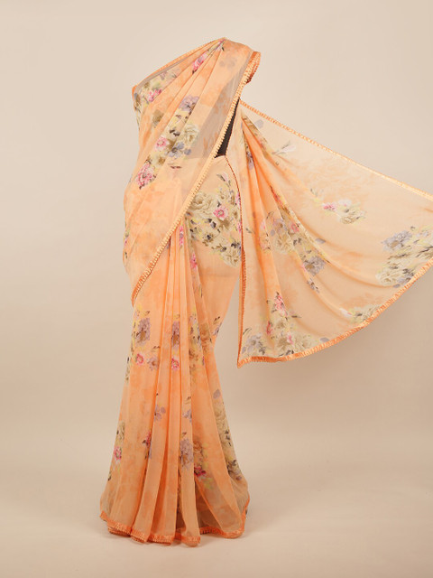 

Pothys Peach-Coloured & Green Floral Saree