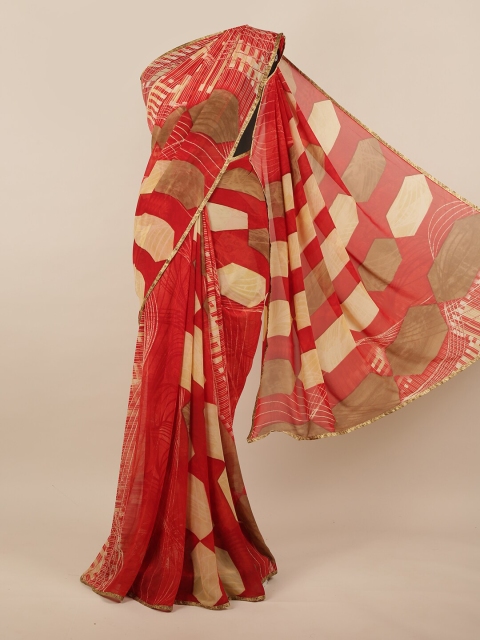 

Pothys Red & Brown Poly Georgette Saree