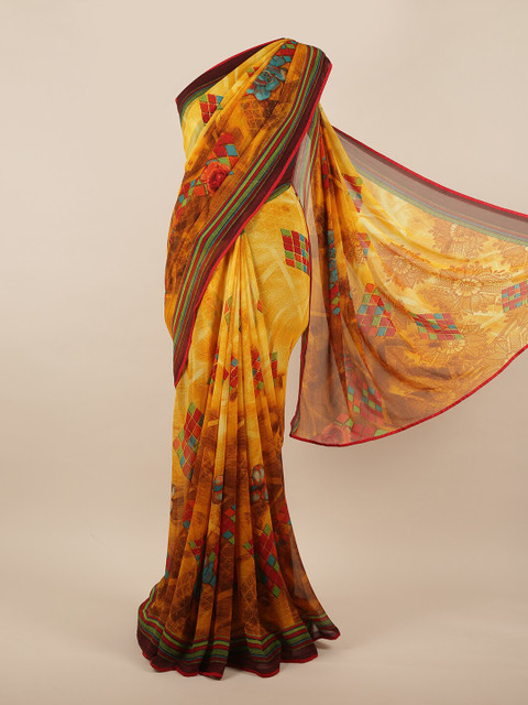 

Pothys Mustard Yellow & Blue Floral Saree