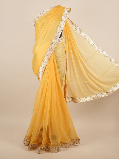 

Pothys Yellow & Cream-Coloured Georgette Saree