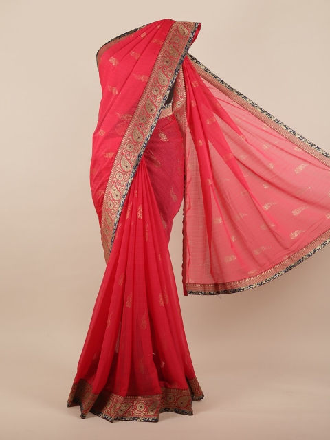 

Pothys Pink & Blue Ethnic Motifs Zari Poly Georgette Saree