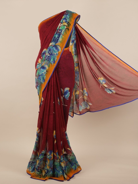 

Pothys Maroon & Blue Floral Saree