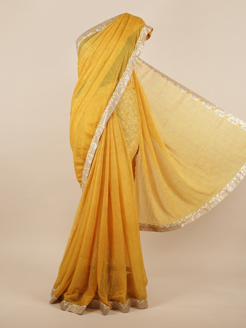 

Pothys Yellow & White Ethnic Motifs Beads and Stones Saree