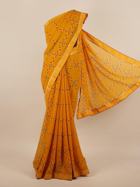 

Pothys Mustard & Blue Ethnic Motifs Saree