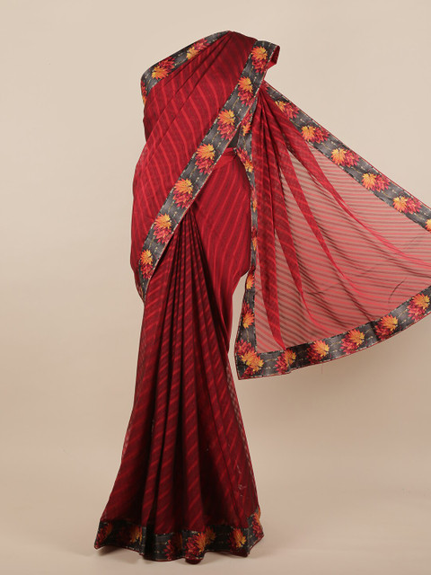 

Pothys Red & Grey Striped Saree