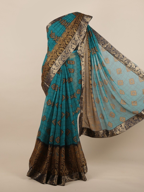 

Pothys Blue & Brown Ethnic Motifs Zari Saree