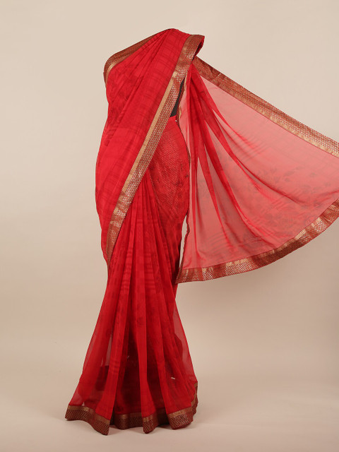 

Pothys Red & Gold-Toned Floral Saree