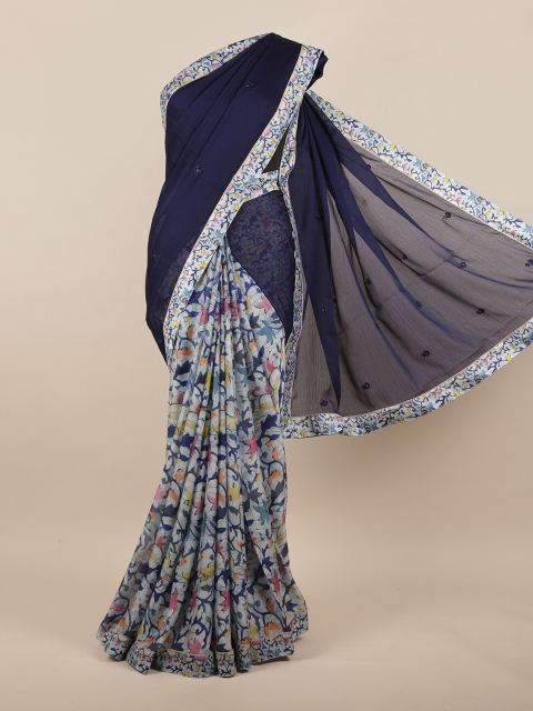 

Pothys Navy Blue & White Floral Embroidered Saree