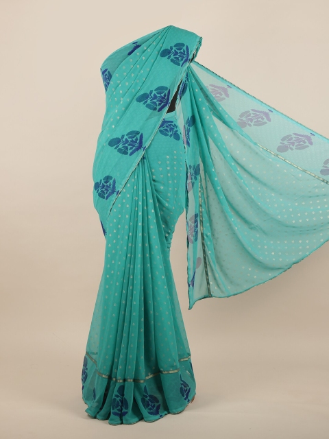 

Pothys Blue & Silver-Toned Floral Saree