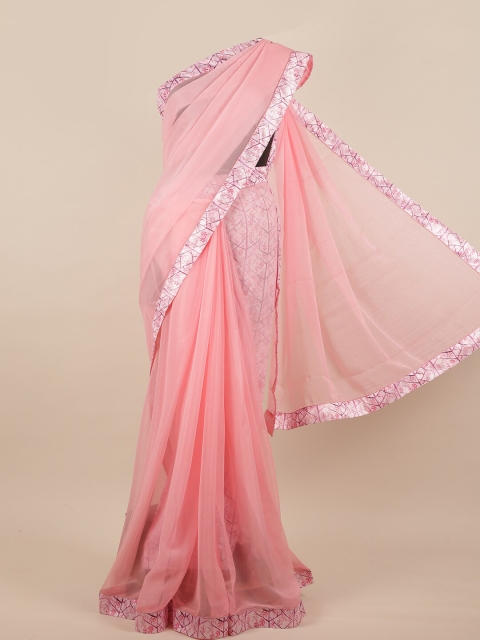 

Pothys Pink & Off White Floral Saree