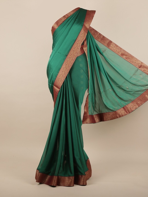 

Pothys Green & Gold-Toned Solid Saree