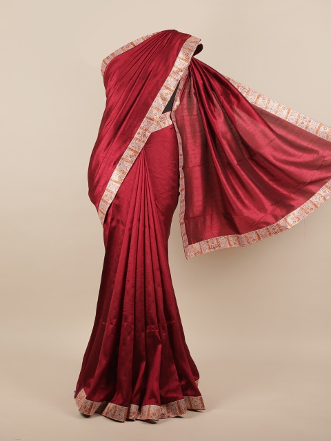 

Pothys Maroon & Cream-Coloured Solid Saree