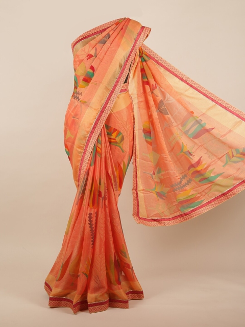 

Pothys Peach-Coloured & Green Floral Gotta Patti Saree