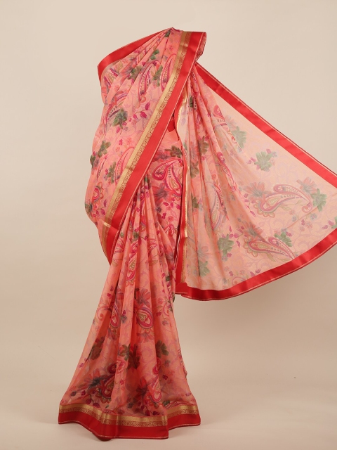 

Pothys Pink & Green Floral Zari Saree