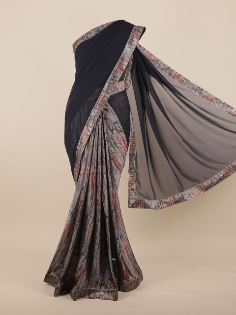 

Pothys Navy Blue & Grey Floral Saree