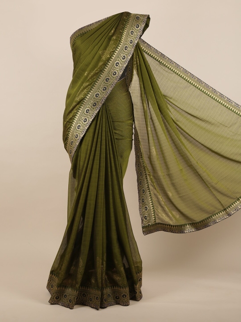 

Pothys Green & Gold-Toned Checked Zari Saree